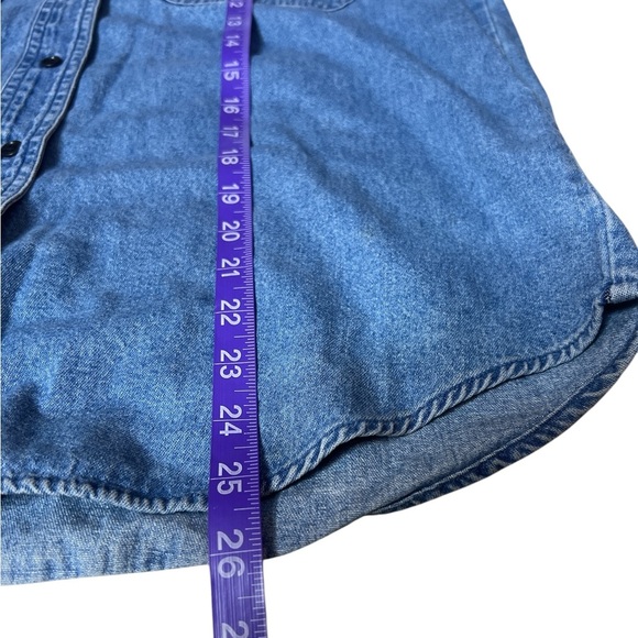 Vintage 90s Country Store Faux Suede Trim Button Up Collard Chessy Cotton Blouse - Picture 9 of 12